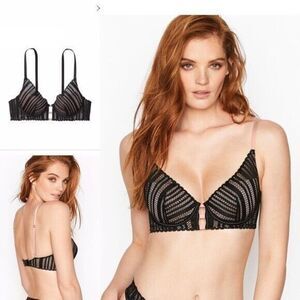 Victoria's Secret Black Lace Plunge Lightly Lined Underwired Adjustable Bra 34DD